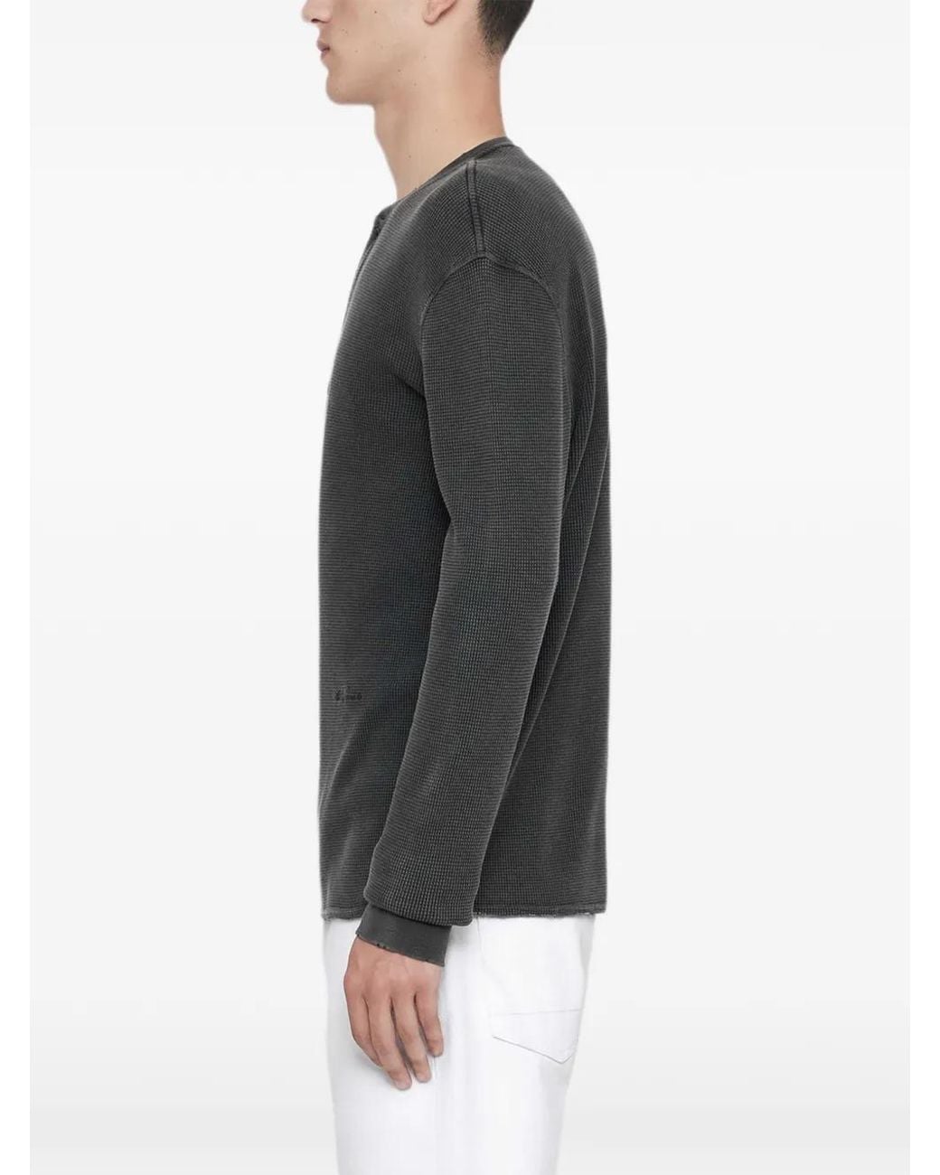 AllSaints Gray Raine Waffle-Knit Henley T-Shirt for men