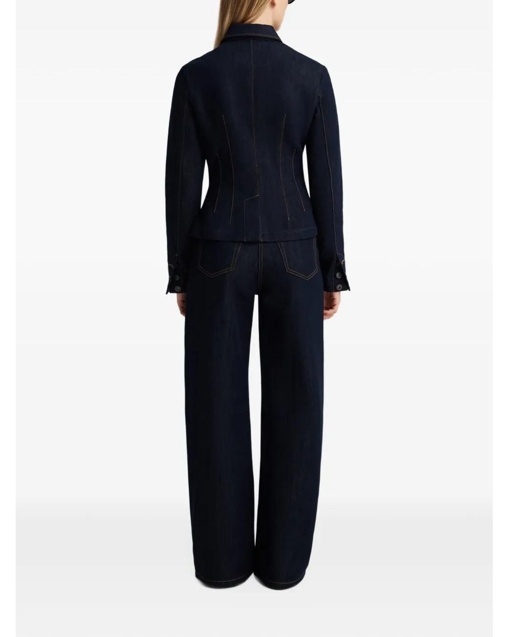 Anna Quan Blue Hepworth Contrast-Stitch Denim Jacket