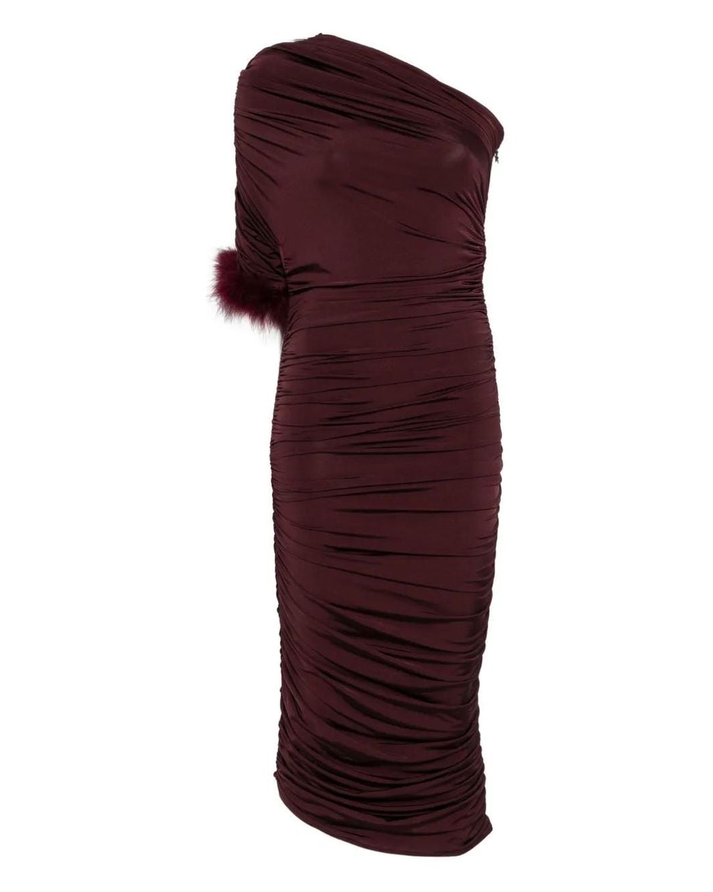 Mugler Red One-Shoulder Midi Dress