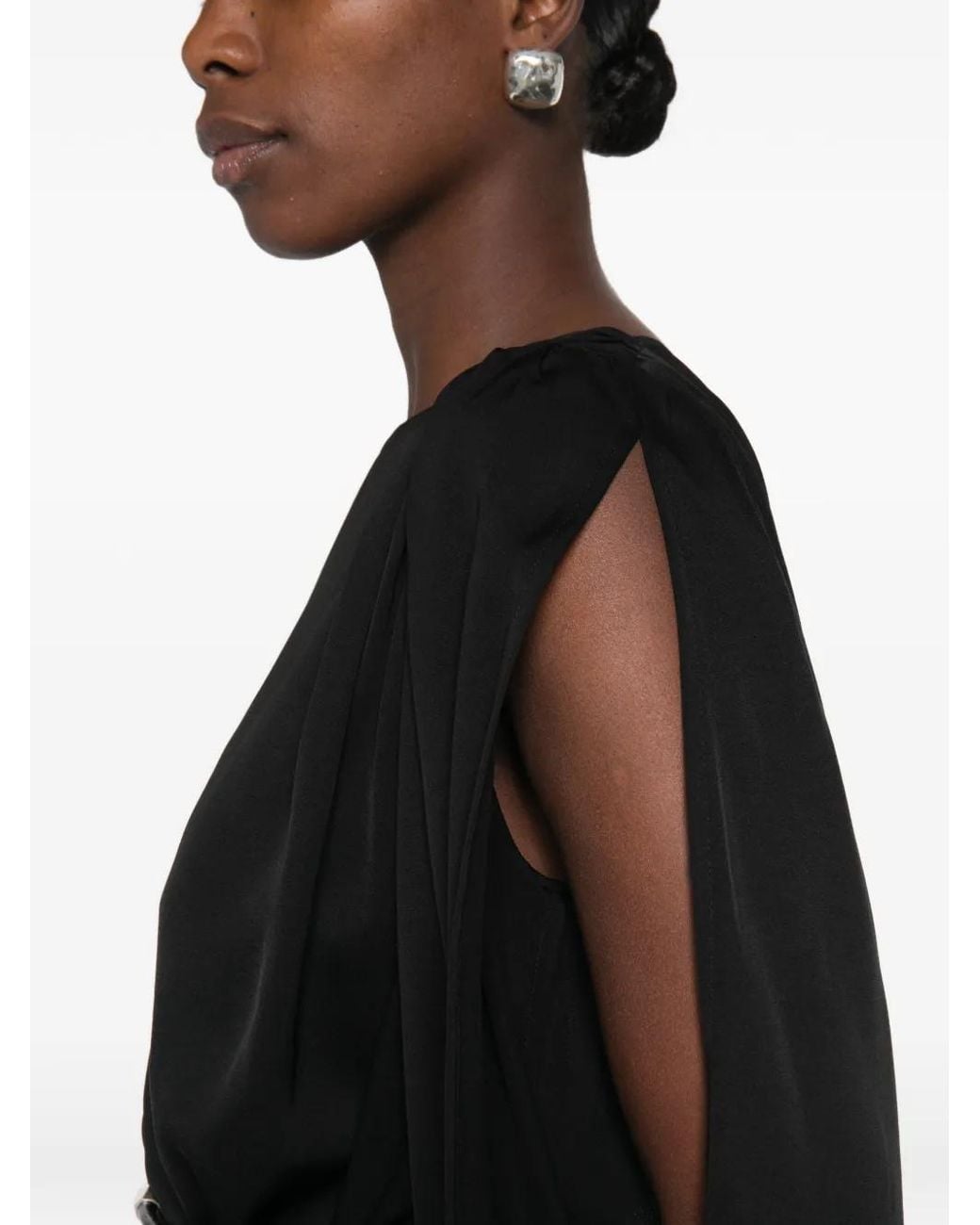 MEIMEIJ Black Slit-Sleeve Pleated Top