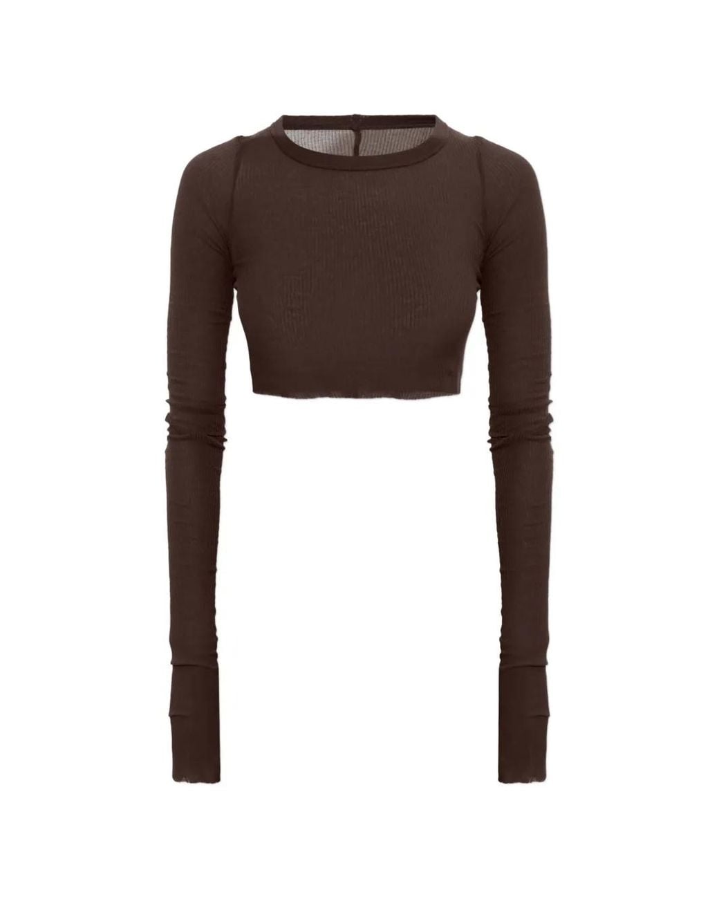 Rick Owens Brown Long-Sleeve Cropped Top