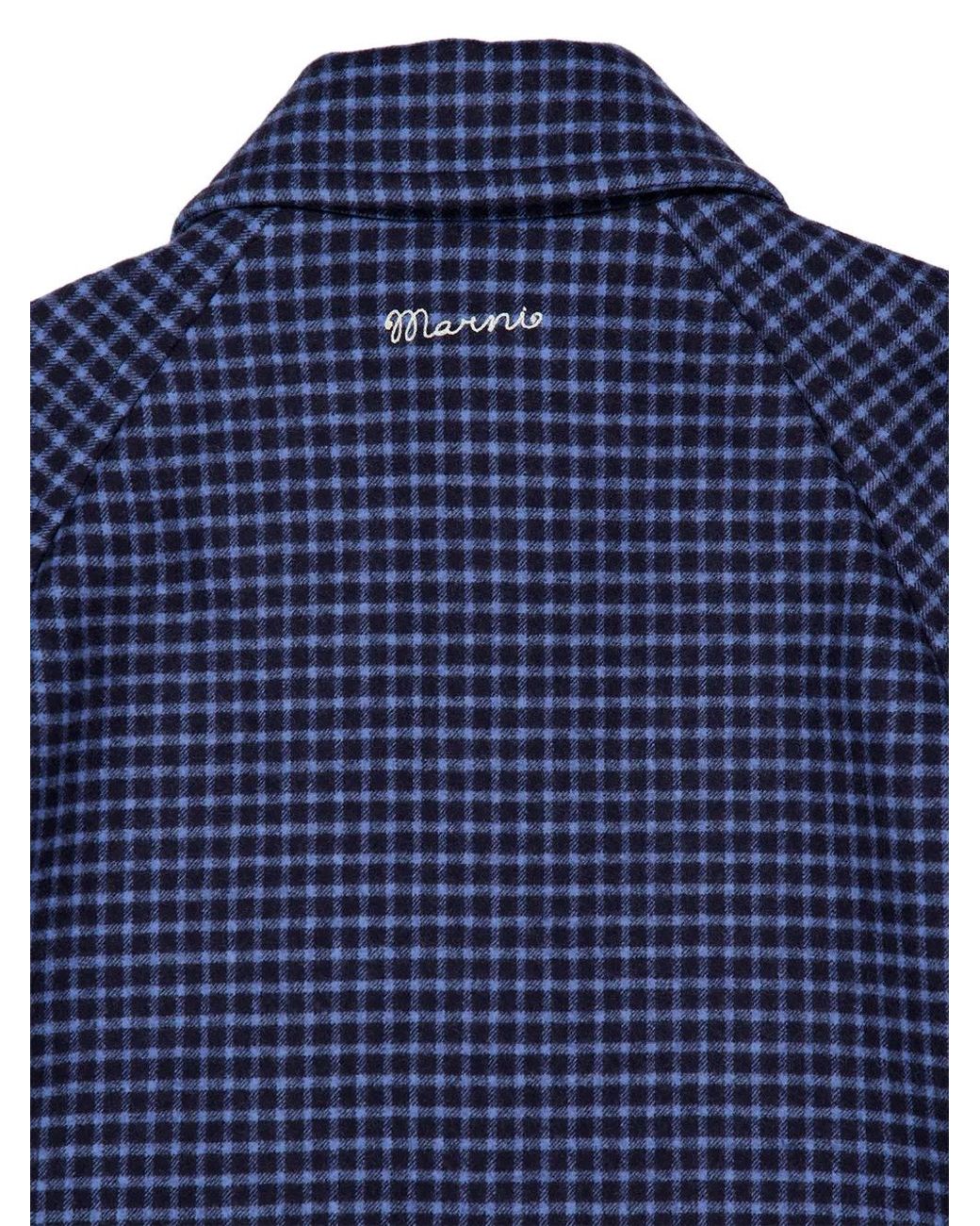 Marni Blue Buttoned Checked Jacket for men