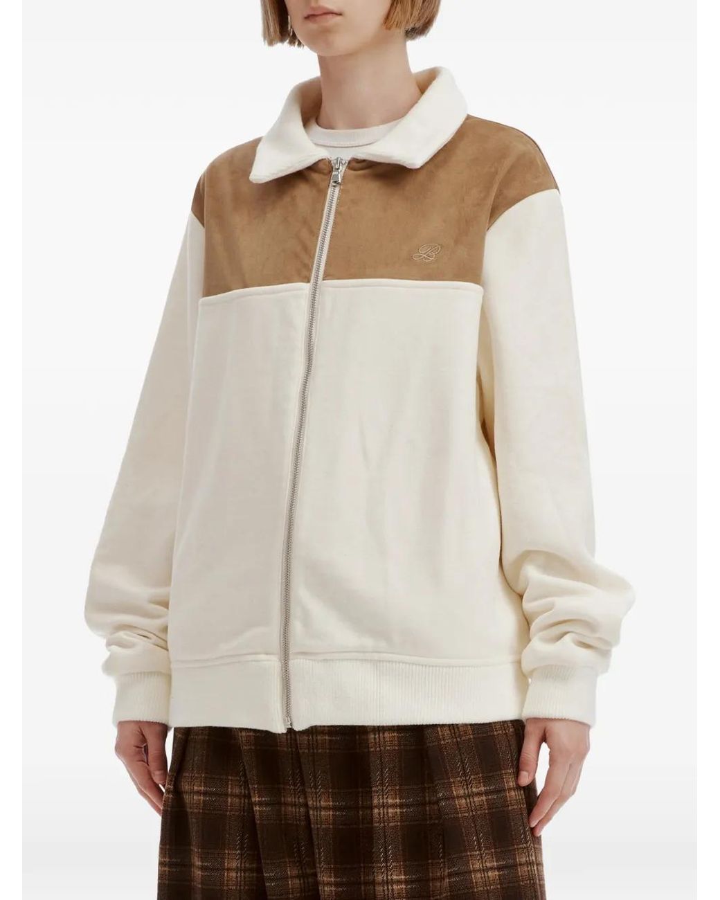 B+ AB White Colour-Block Zip-Up Jacket
