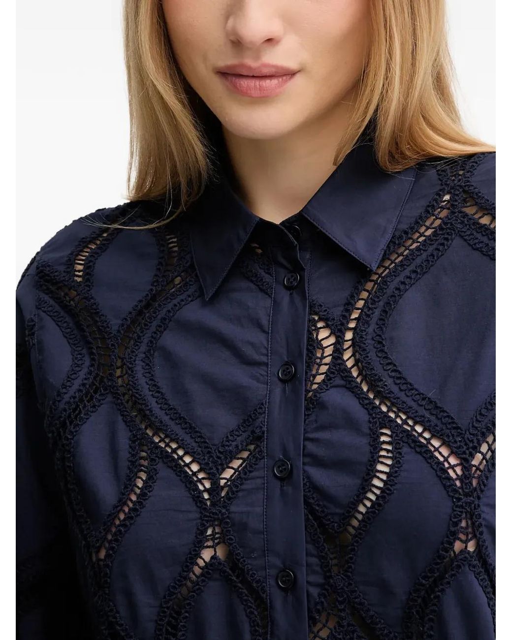Mos Mosh Blue Nolin Openwork Collared Shirt
