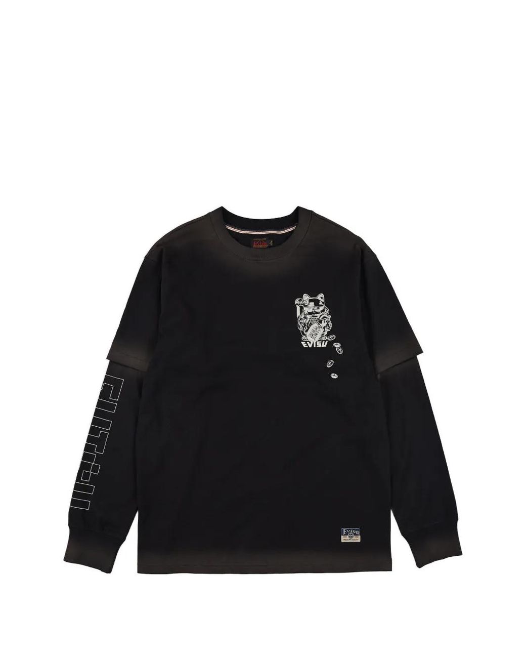 Evisu Black Fortune Cat Graphic-Print Layered-Sleeve T-Shirt for men