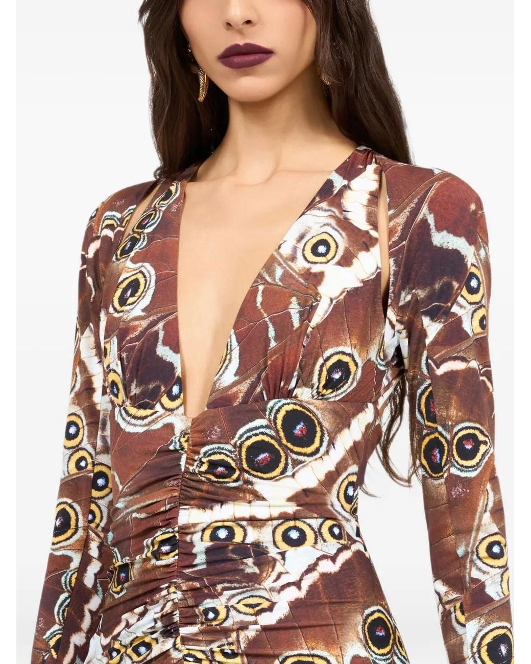 Roberto Cavalli Pink Butterfly-Print Ruched Mini Dress