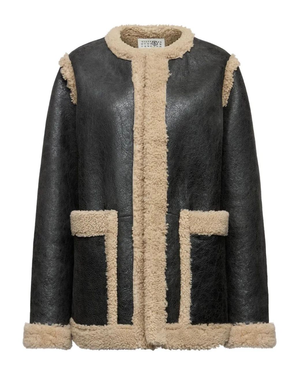 MM6 by Maison Margiela Black Leather Shearling-Panels Jacket
