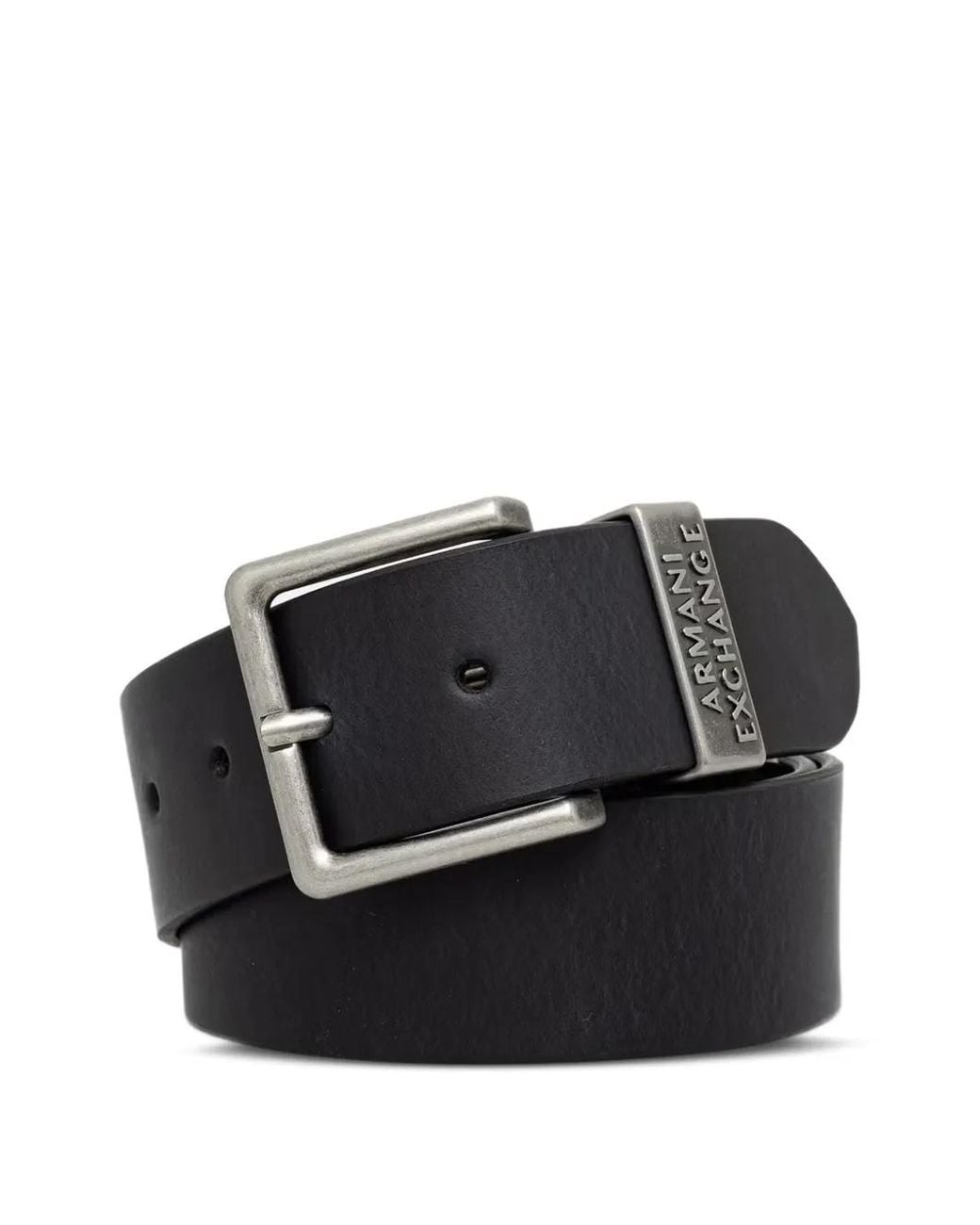 ARMANI EXCHANGE Black Logo-Plaque Leather Belt for men