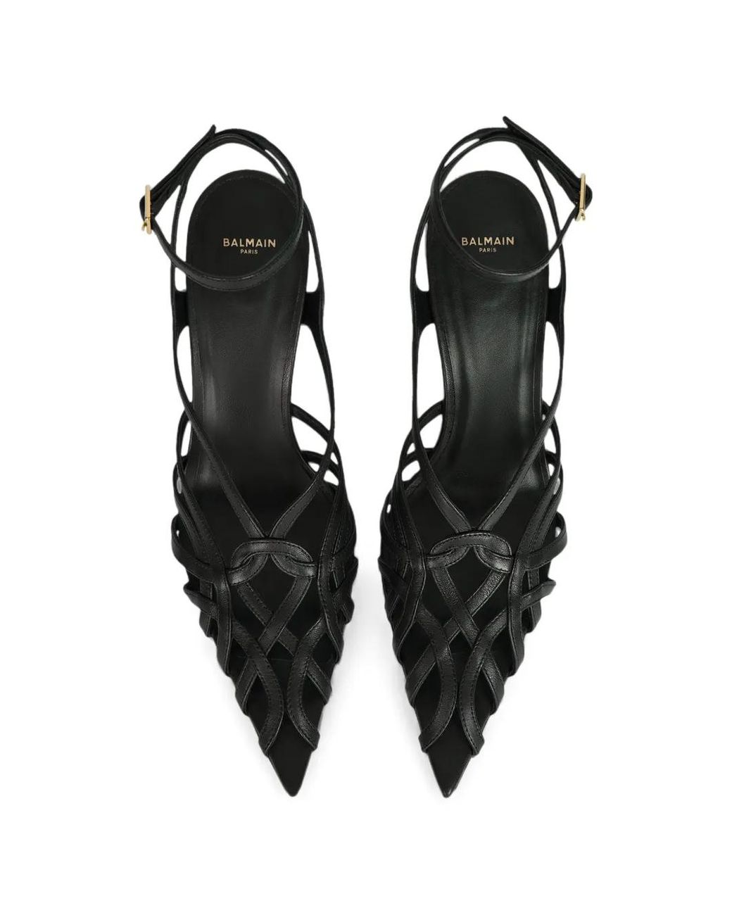 Balmain White Smooth Leather Cage Sandals