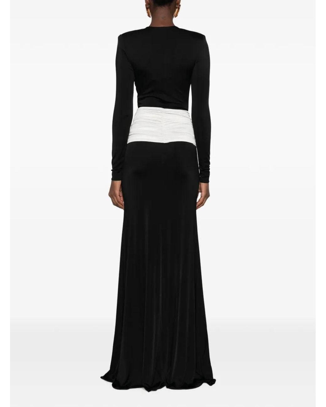 The New Arrivals Ilkyaz Ozel Black Plunging-Neckline Twisted-Waist Maxi Dress