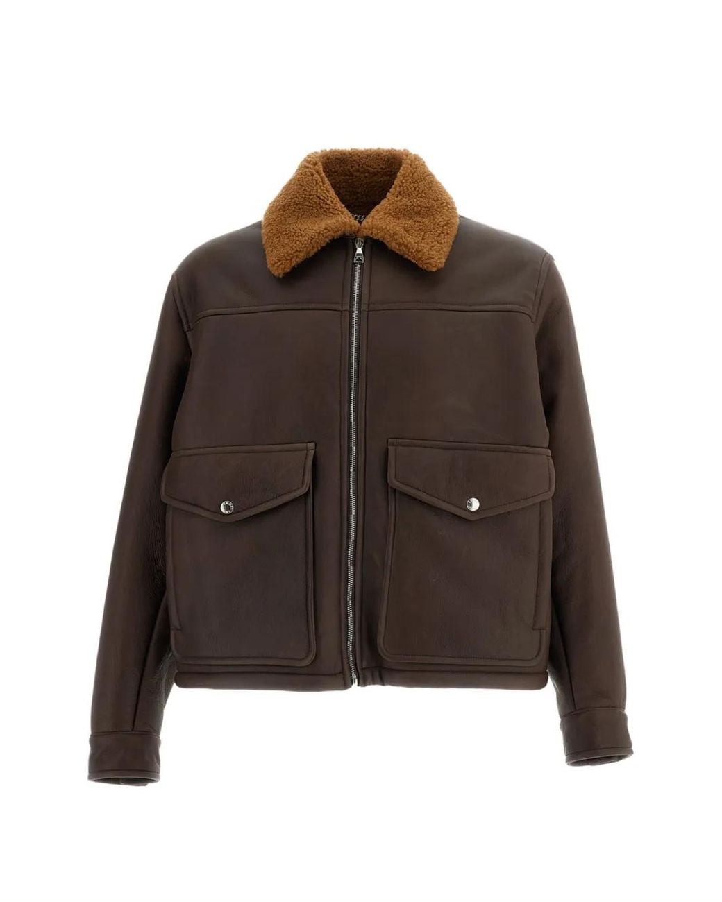 Emmeci Brown Shearling-Collar Leather Jacket for men