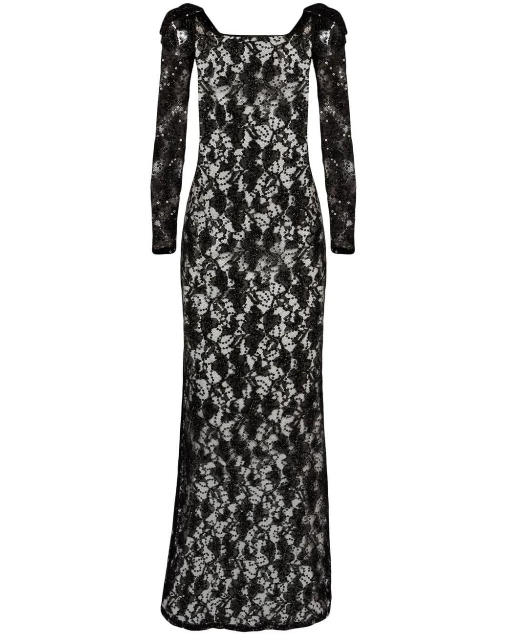 Nina Ricci Black Bow-Embellished Sequinned Lace Gown