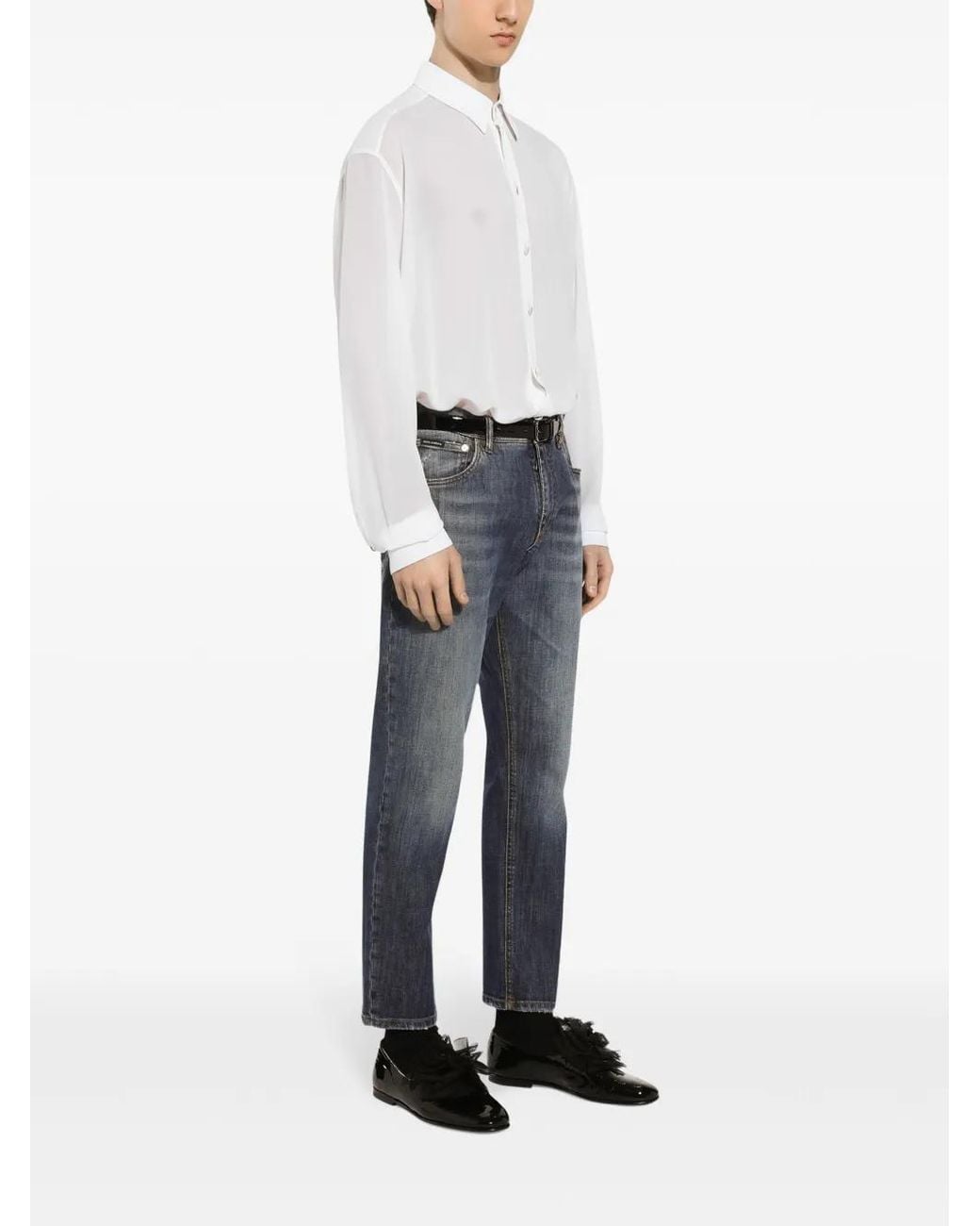 Dolce & Gabbana White Sheer Silk Crepe Shirt for men