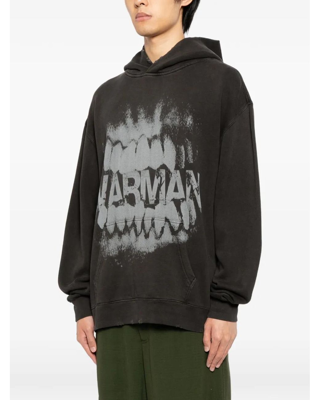 WARMAN Black Printed Hoodie for men