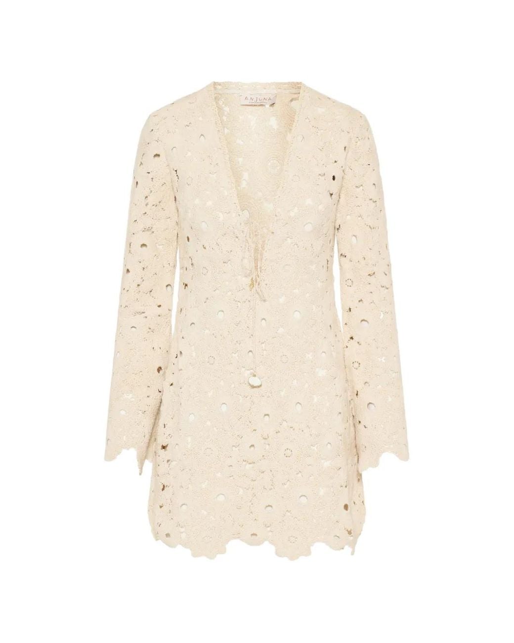 Anjuna White Macramé V-Neck Mini Dress