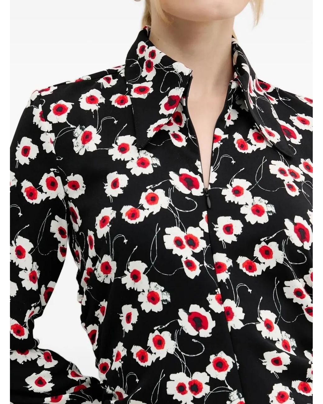 Desigual Black Floral-Print Collared Shirt Mini Dress