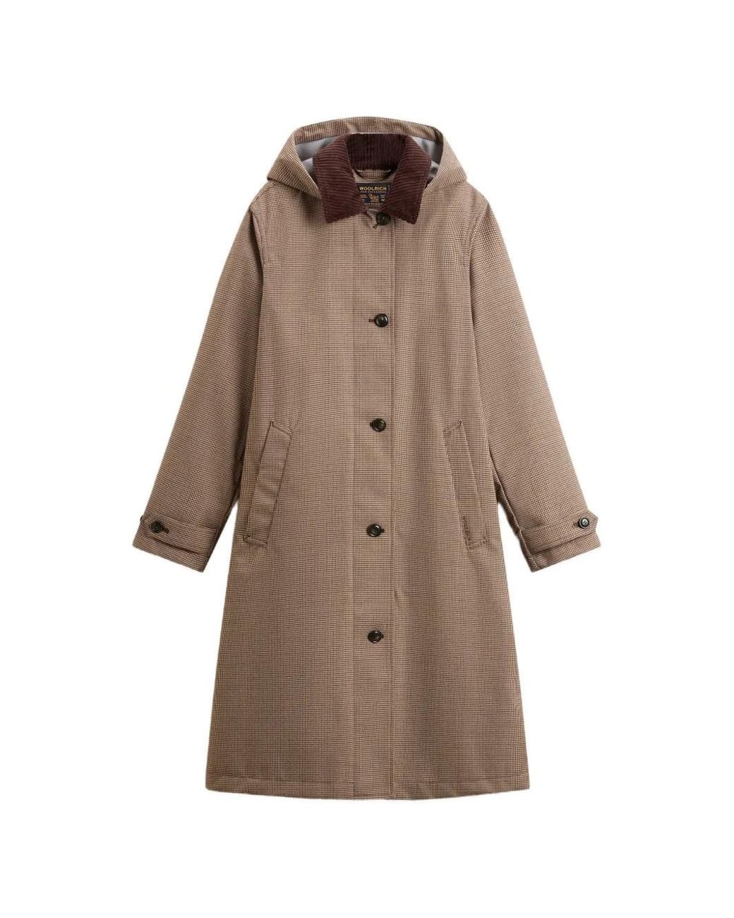 Woolrich Brown Houndstooth-Pattern Removable-Hood Coat