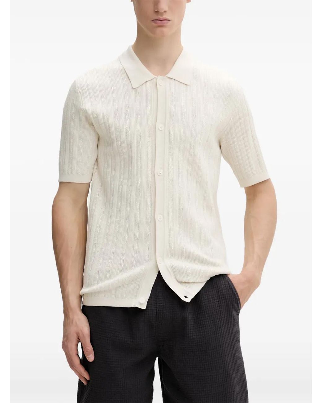 Marc O' Polo White Ribbed-Knit Short-Sleeve Shirt for men