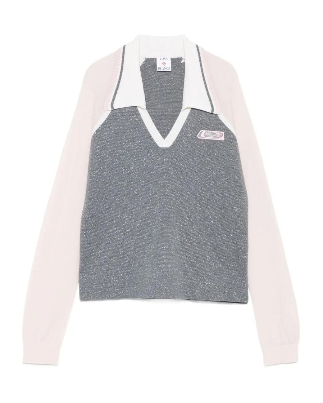 Casablanca Gray Merino Lurex Long-Sleeve Tennis Polo