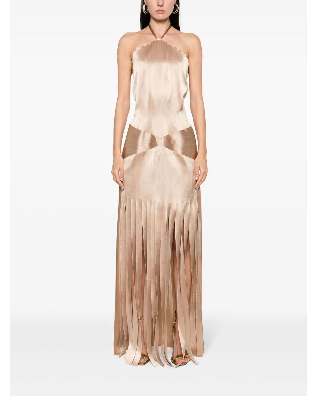 Alberta Ferretti Natural Long Dress With Open Back