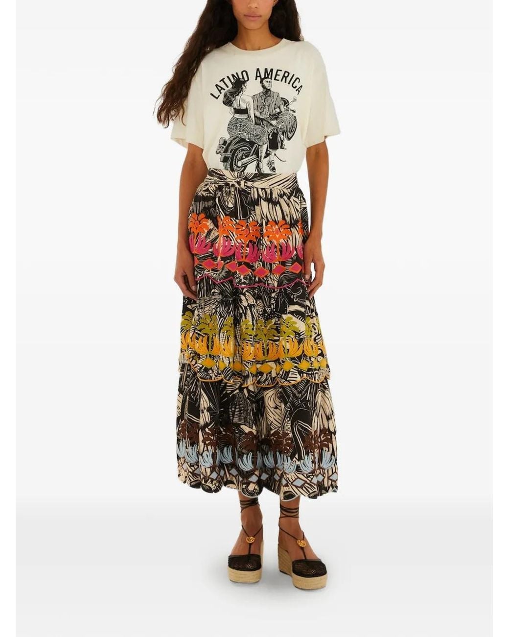 FARM Rio Tiered Print Skirt in Black | Lyst