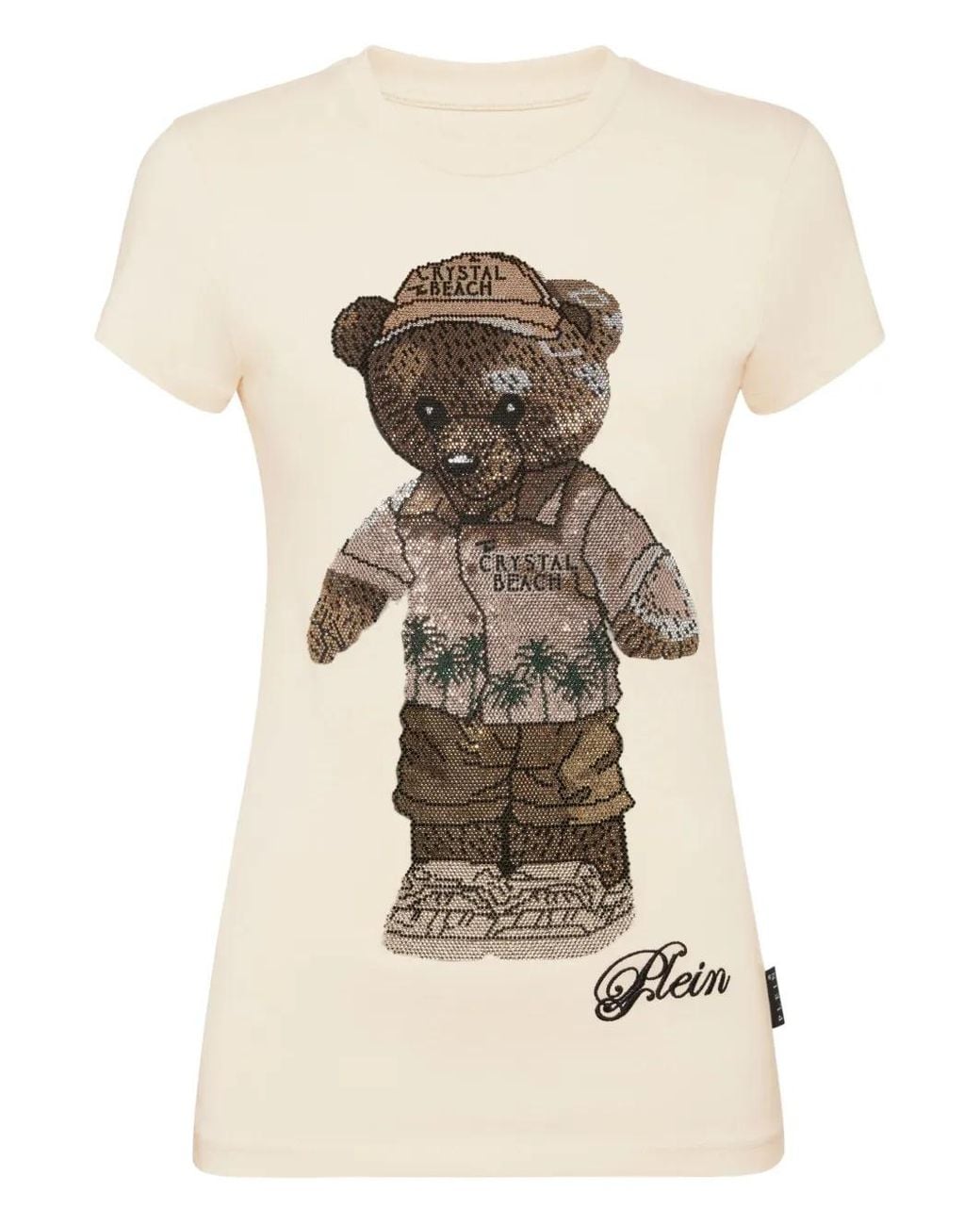 Philipp Plein Natural Cotton Pure Fit T-Shirt Teddy Beach Crystal