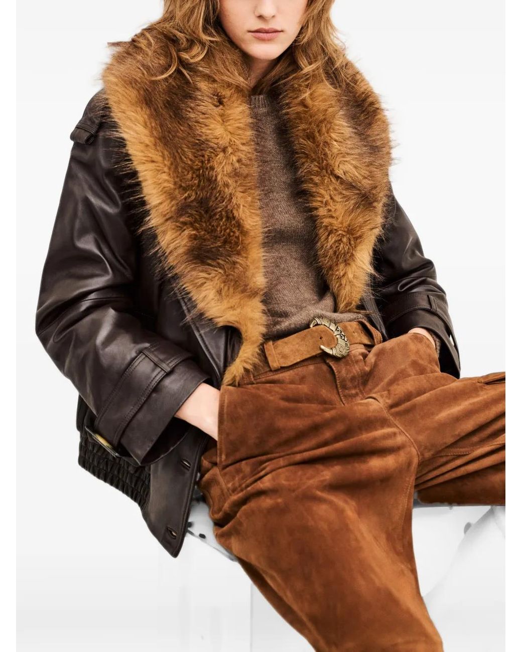 Ba&sh Brown Naho Leather Jacket