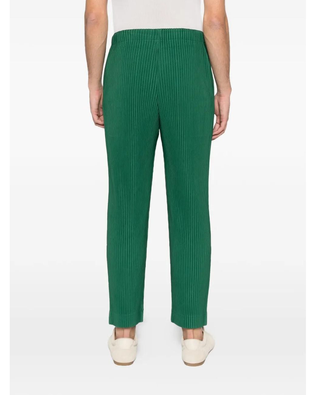 Homme Plissé Issey Miyake Green Pleated Straight-Leg Trousers for men