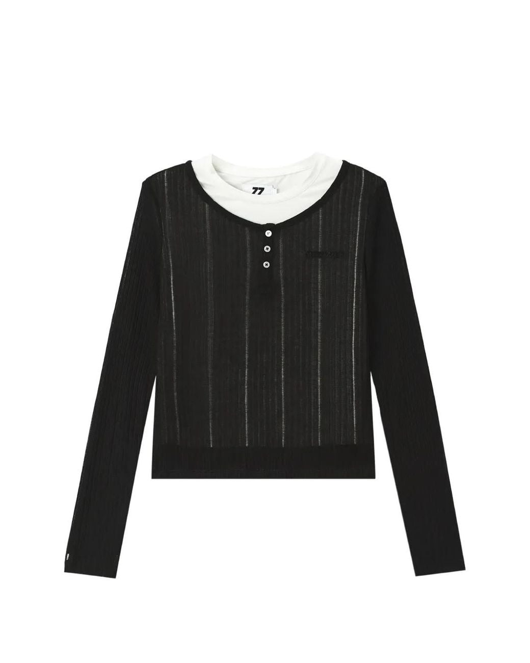 Izzue Black Ribbed-Knit Layered-Effect Top