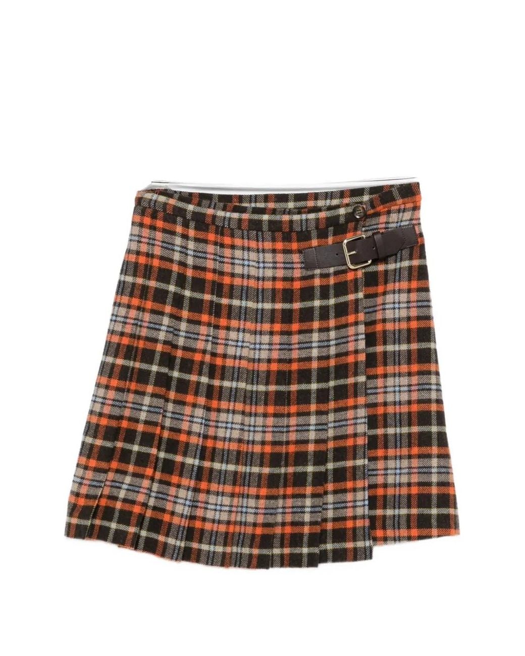 iBlues Brown Check Pleated Mini Skirt
