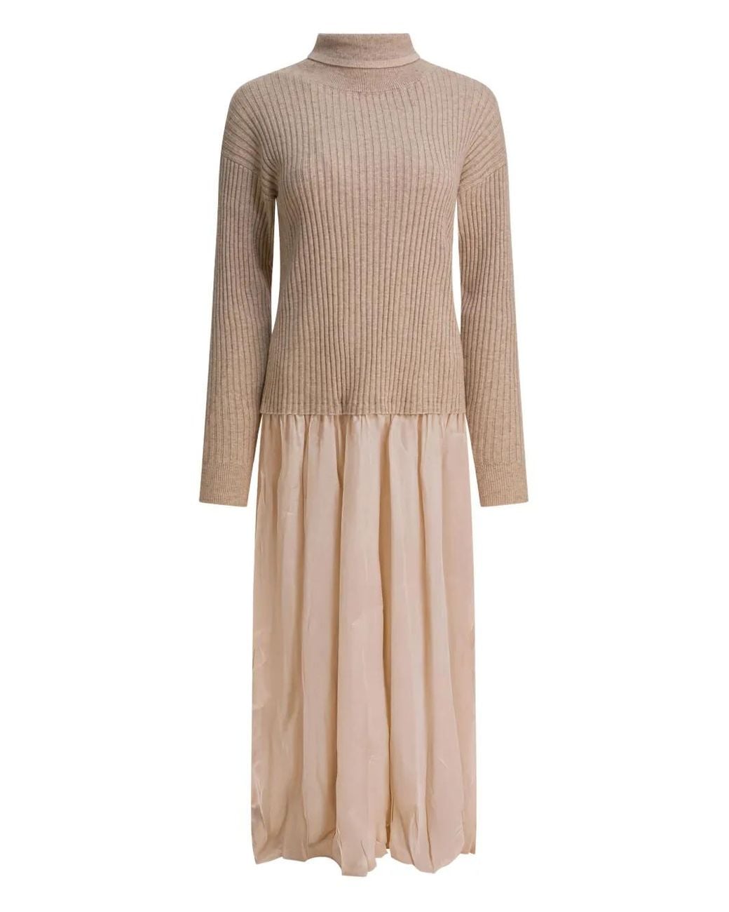 Max & Moi Natural Roll-Neck Ribbed Dress