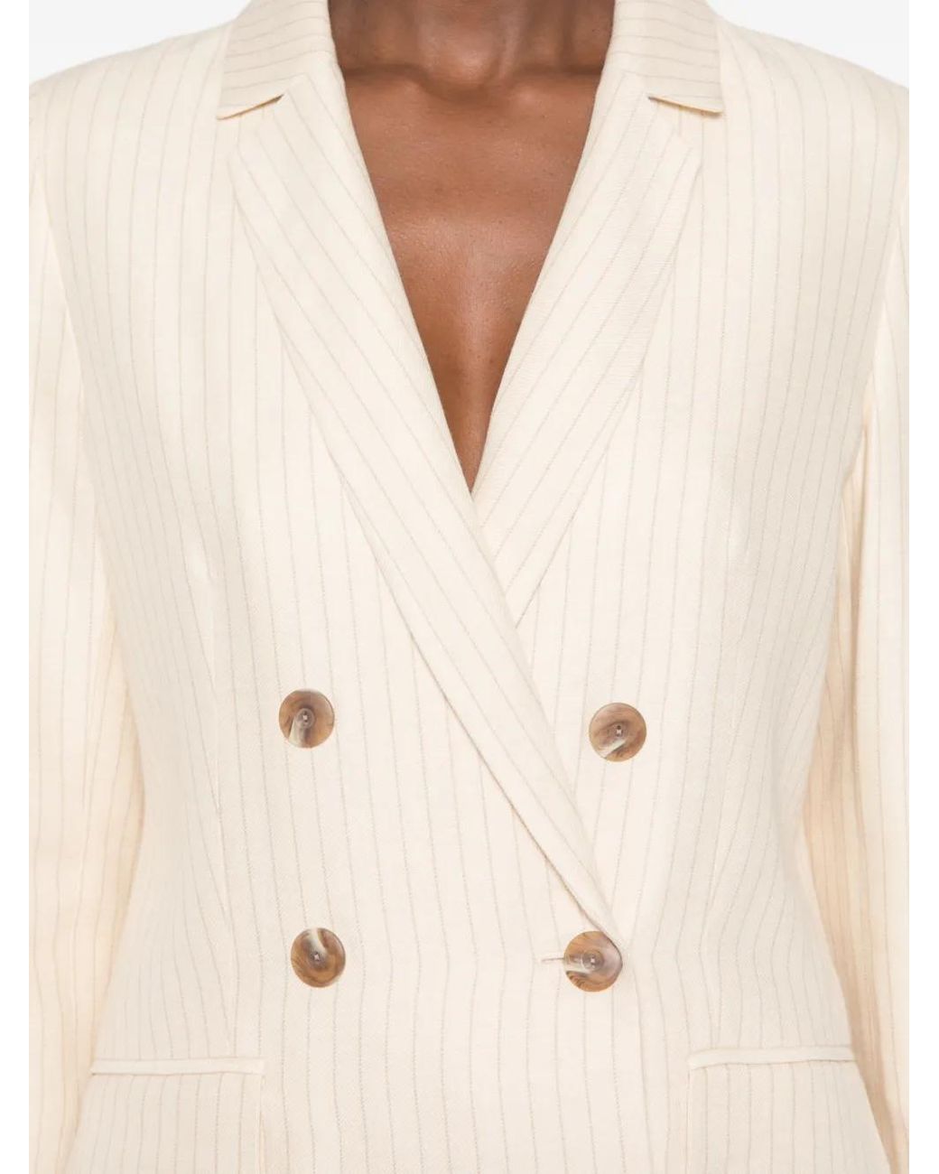 MAISON 123 White Florine Pinstripe Double-Breasted Blazer