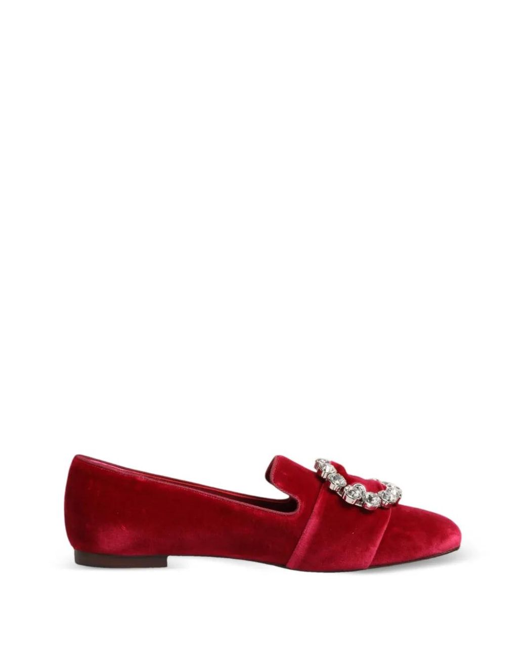 Dolce & Gabbana Red Rhinestone-Buckle Velvet Loafers