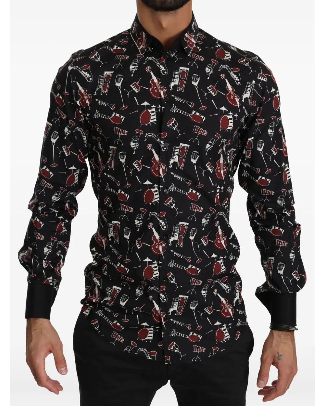 Dolce & Gabbana Black Musical-Instrument-Print Cotton Shirt for men