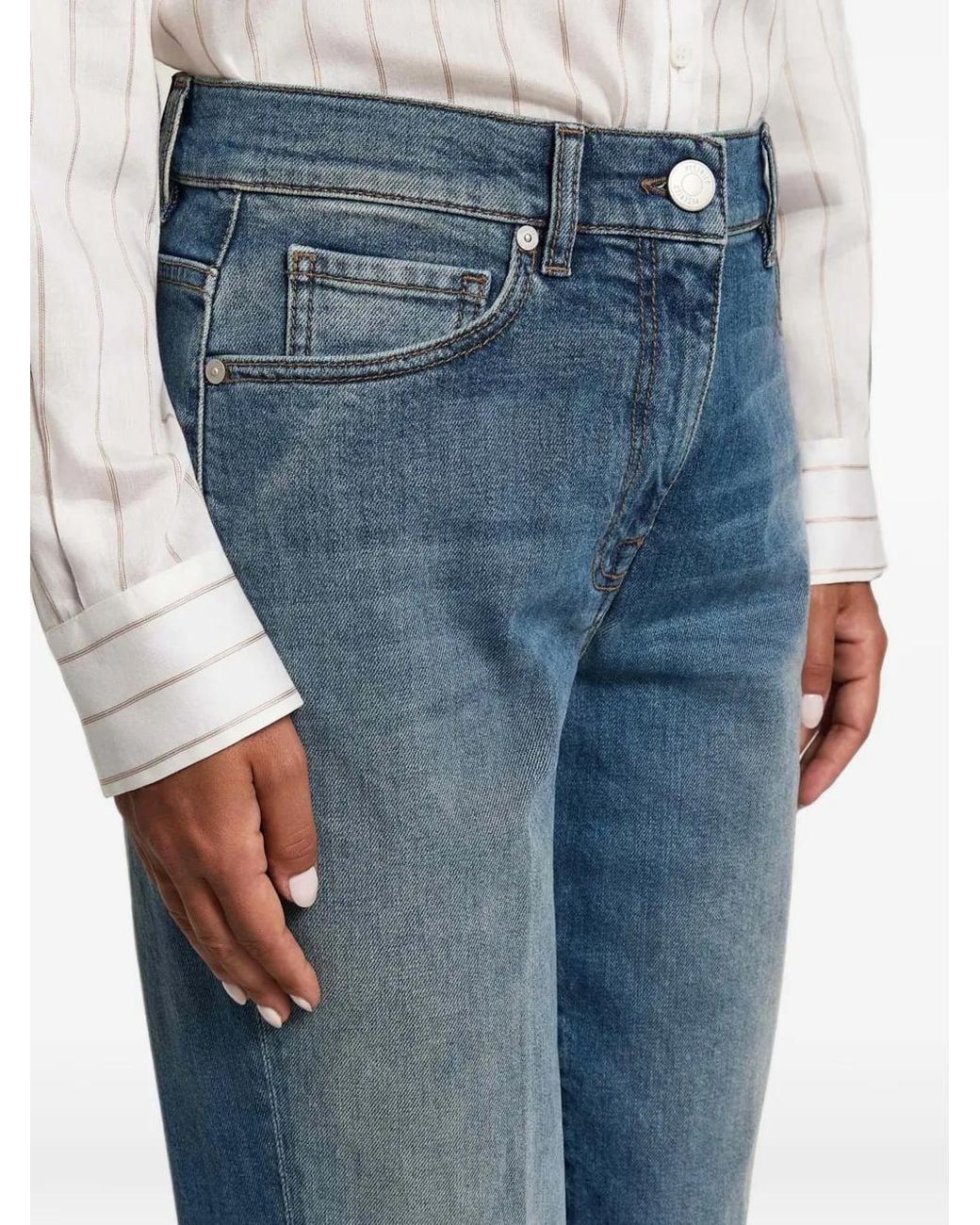 Peserico Blue Faded-Effect Straight-Leg Jeans
