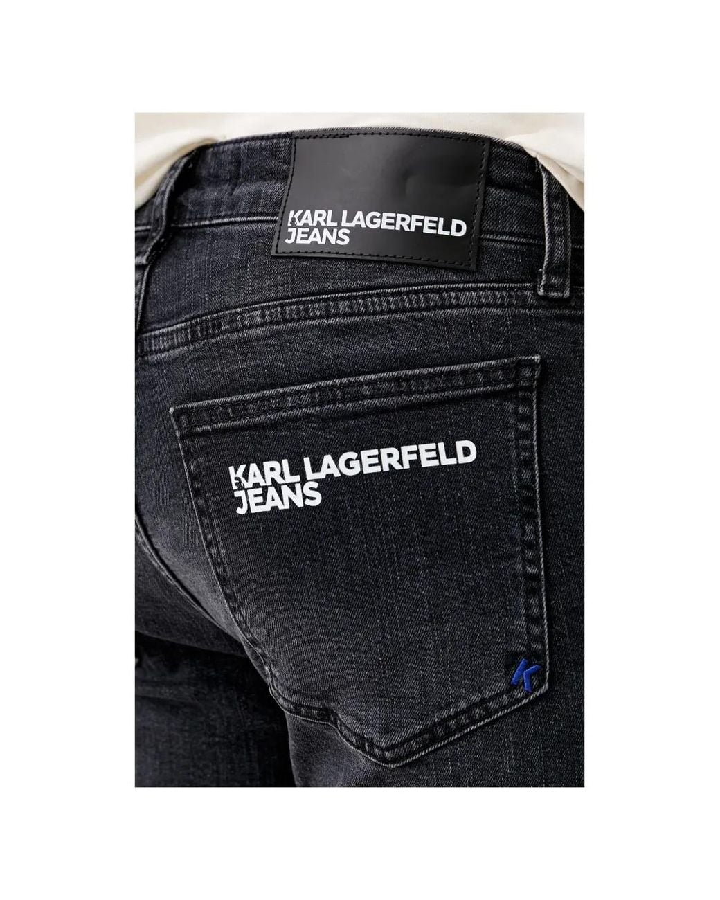 Karl Lagerfeld Black Logo-Print Whiskered Slim-Fit Jeans for men
