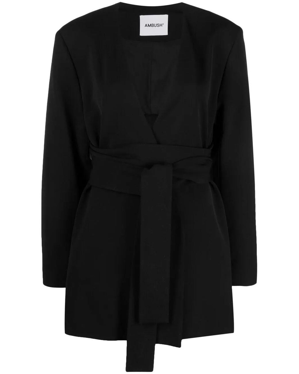Ambush Black Asymmetric-Hem Belted Blazer