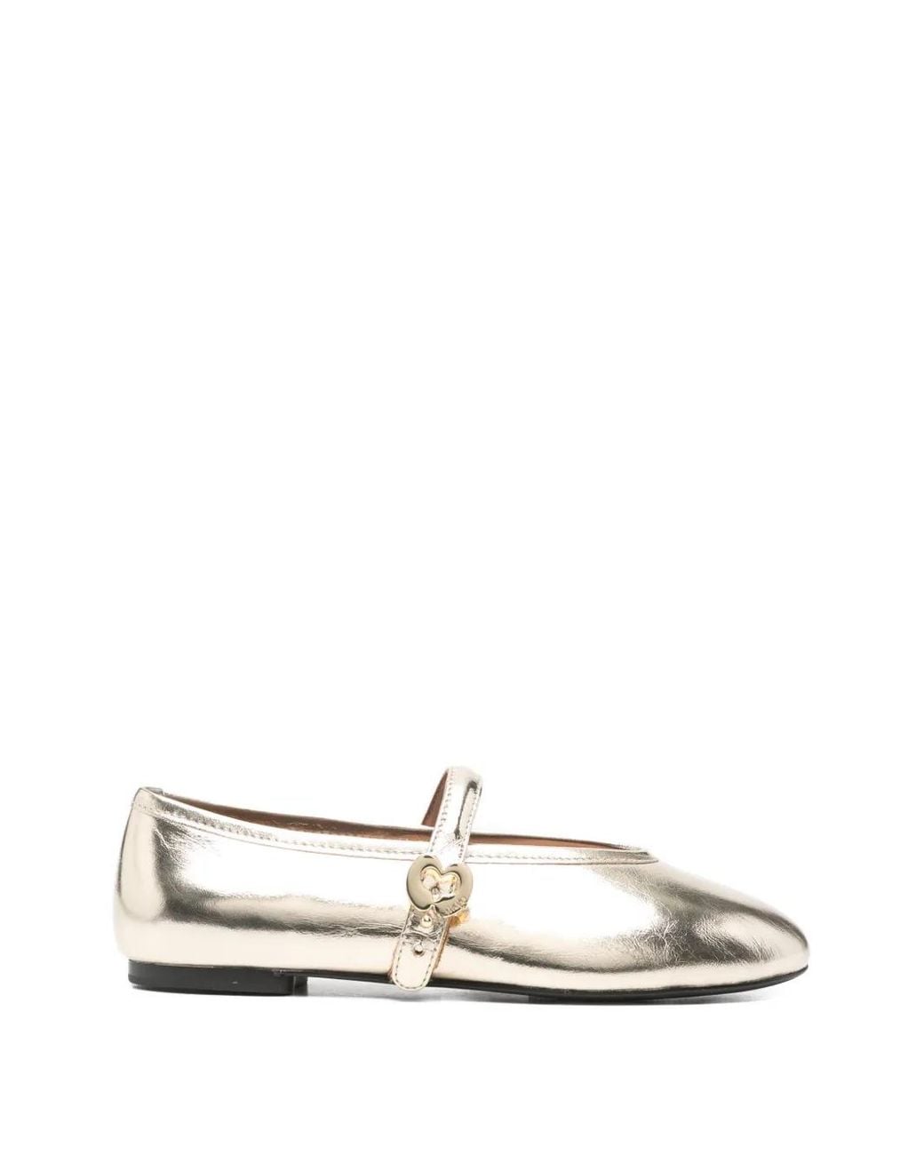 Maje White Metallic Leather Ballet Flats