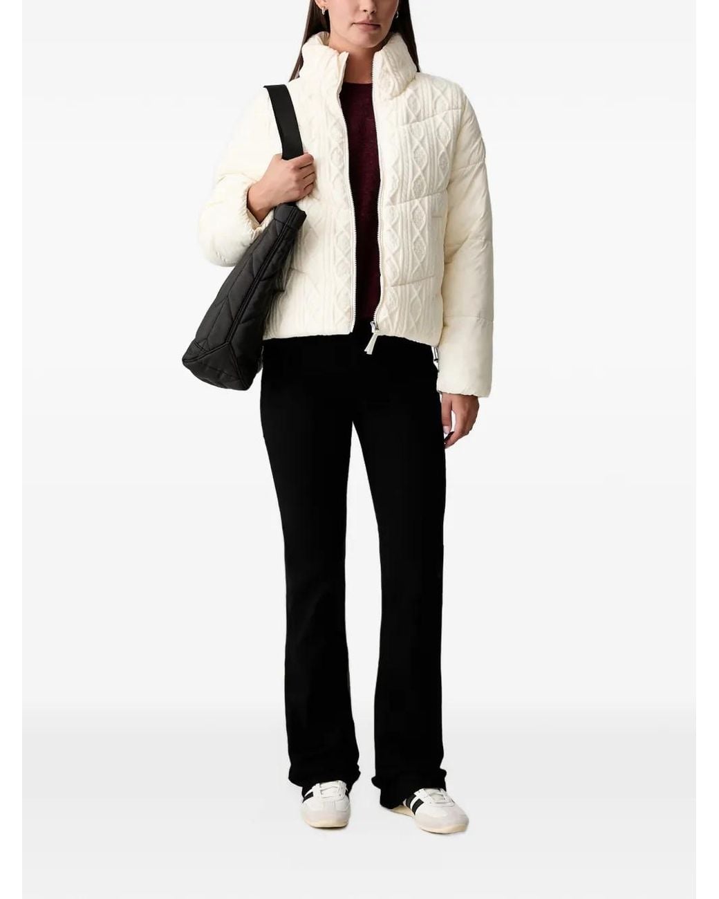 DKNY White Cable-Knit Panelled Puffer Jacket