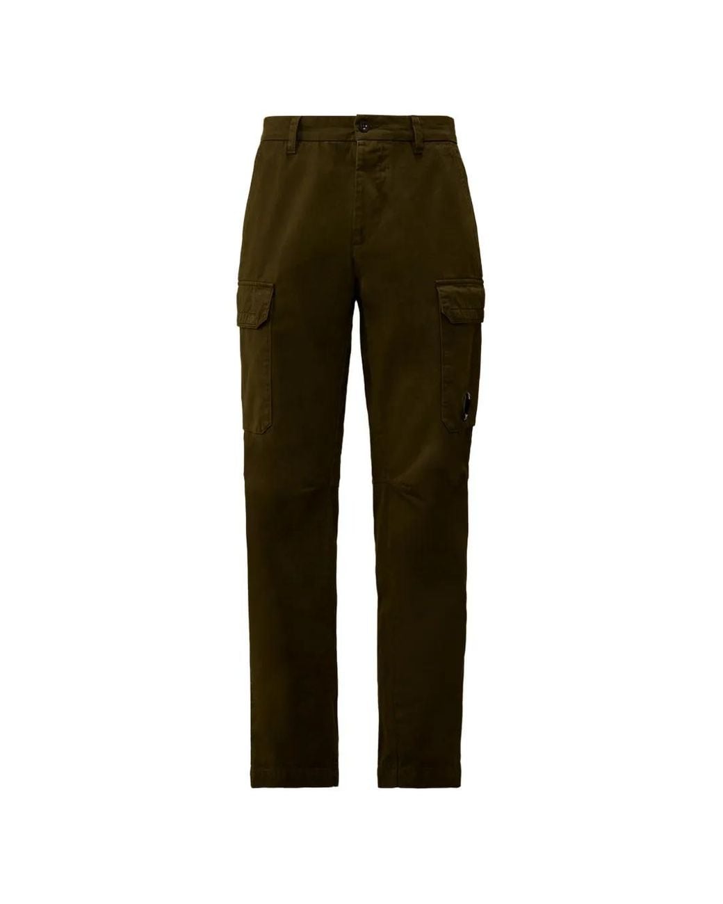 C P Company Green Cotton Gabardine Loose Cargo Trousers for men