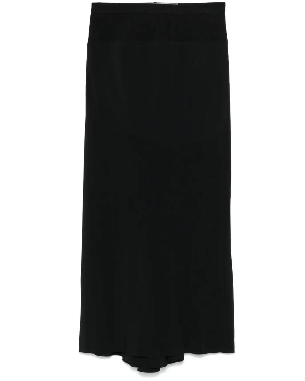 Rick Owens Black Asymmetric Bias-Cut Midi A-Line Skirt