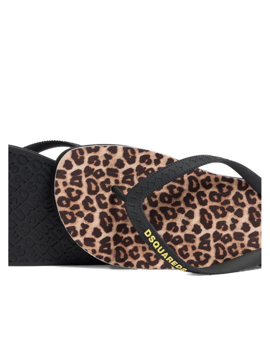 DSquared² Brown Wild2 Leopard Print Flip Flops for men