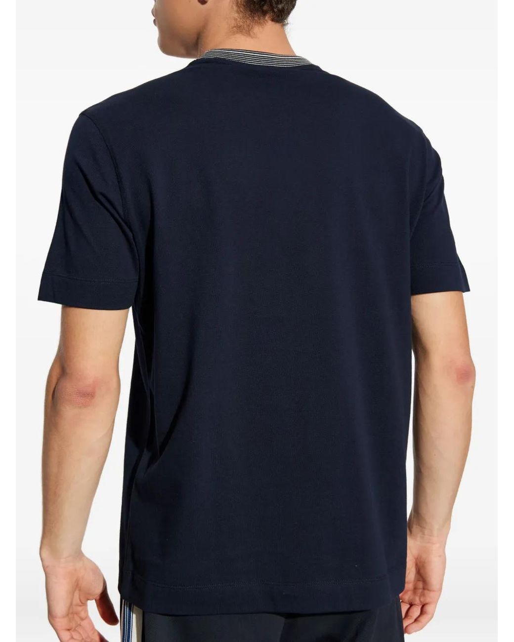 Emporio Armani Blue Logo Ribbed-Collar T-Shirt for men