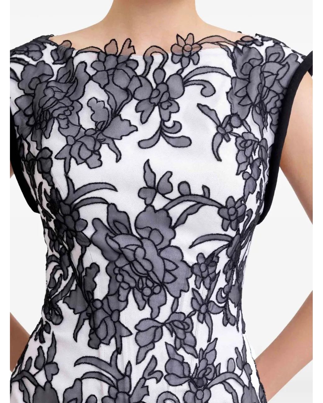 Gemy Maalouf White Structured Embroidered-Lace Dress