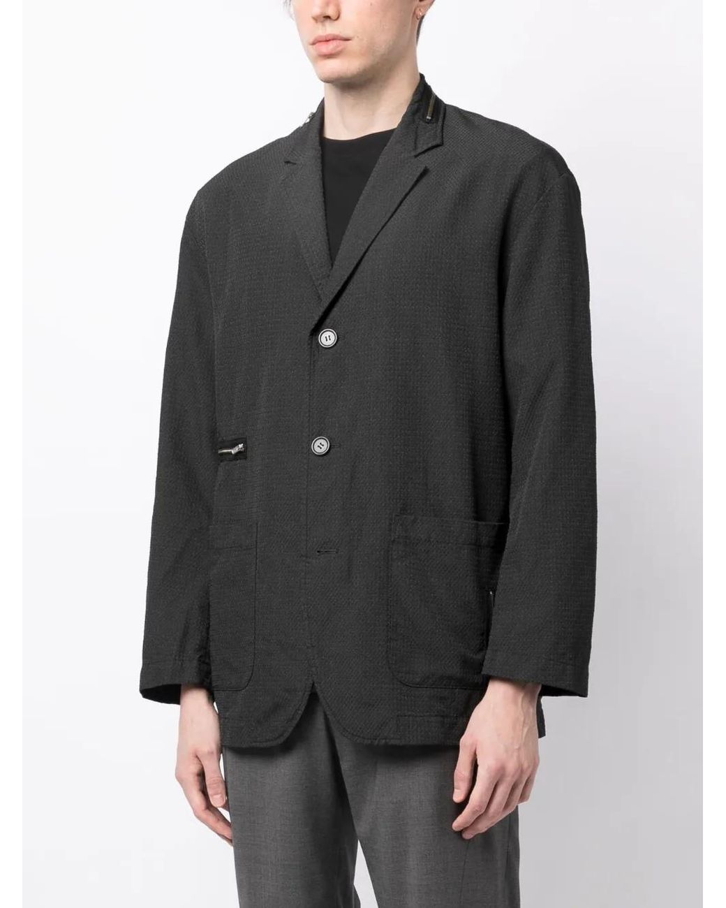 Undercover Black Textured Single-Breasted Blazer for men
