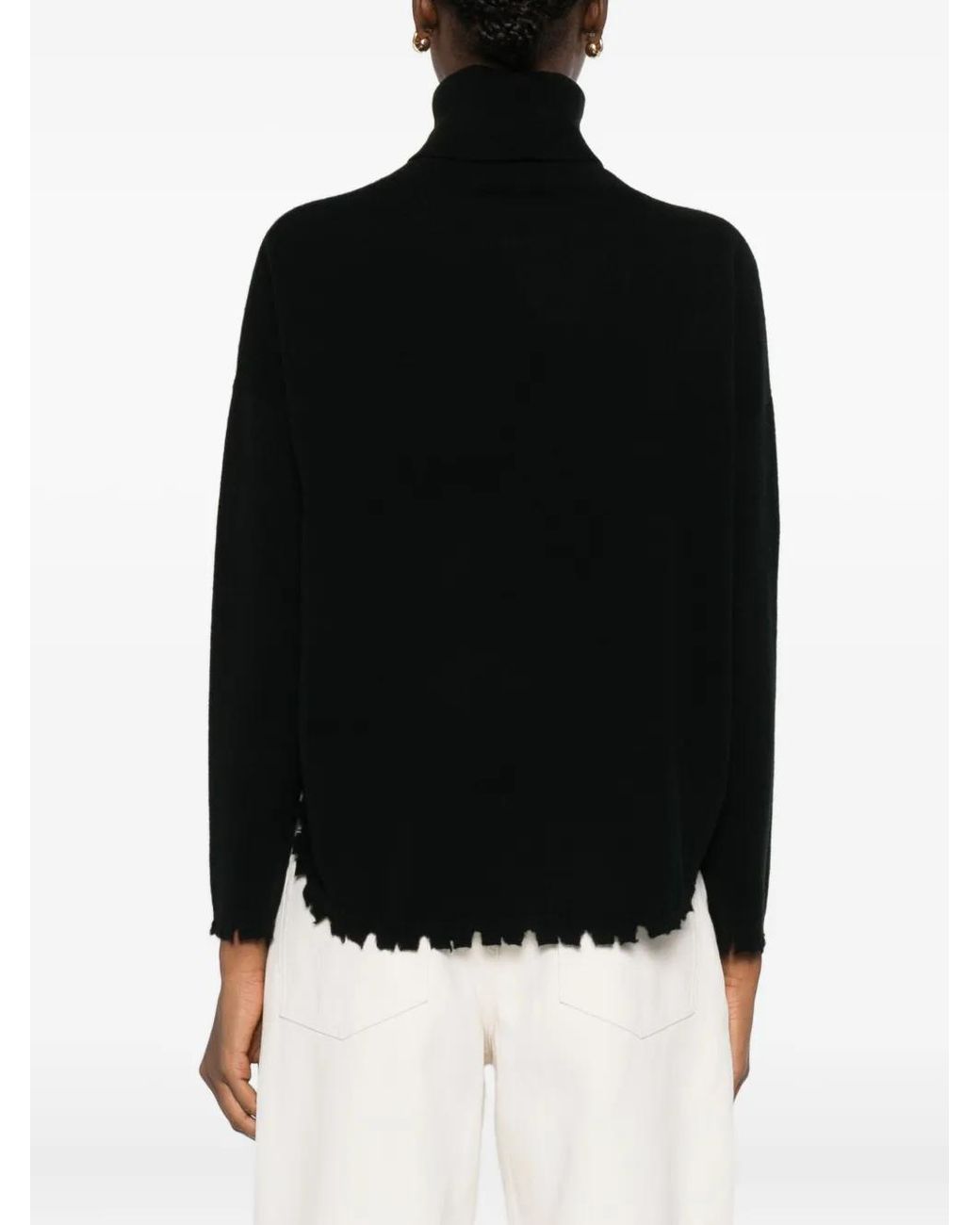 Kujten Black Mavis Roll-Neck Frayed Sweater