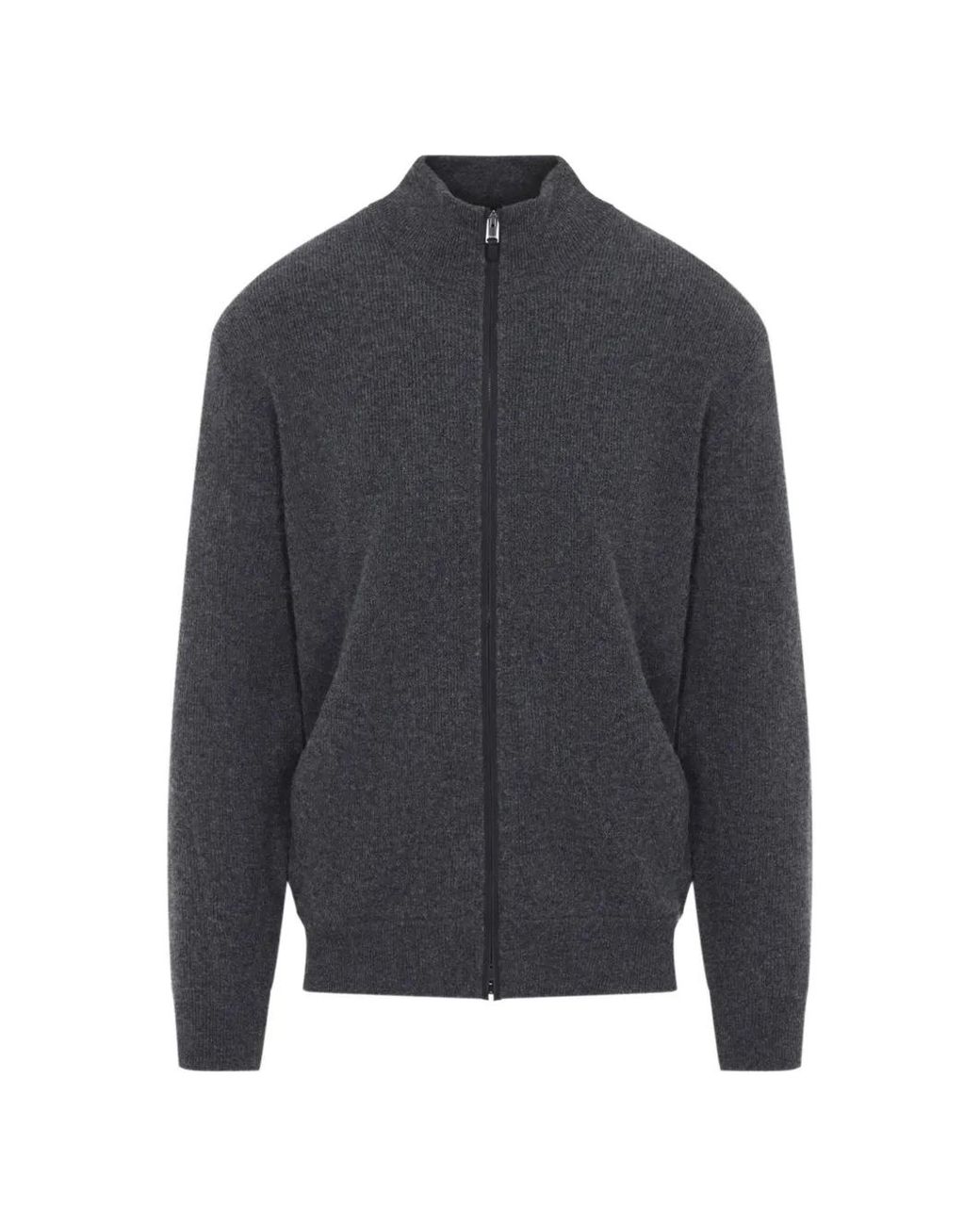 Canali Gray Ribbed-Knit Zip-Up Cardigan for men