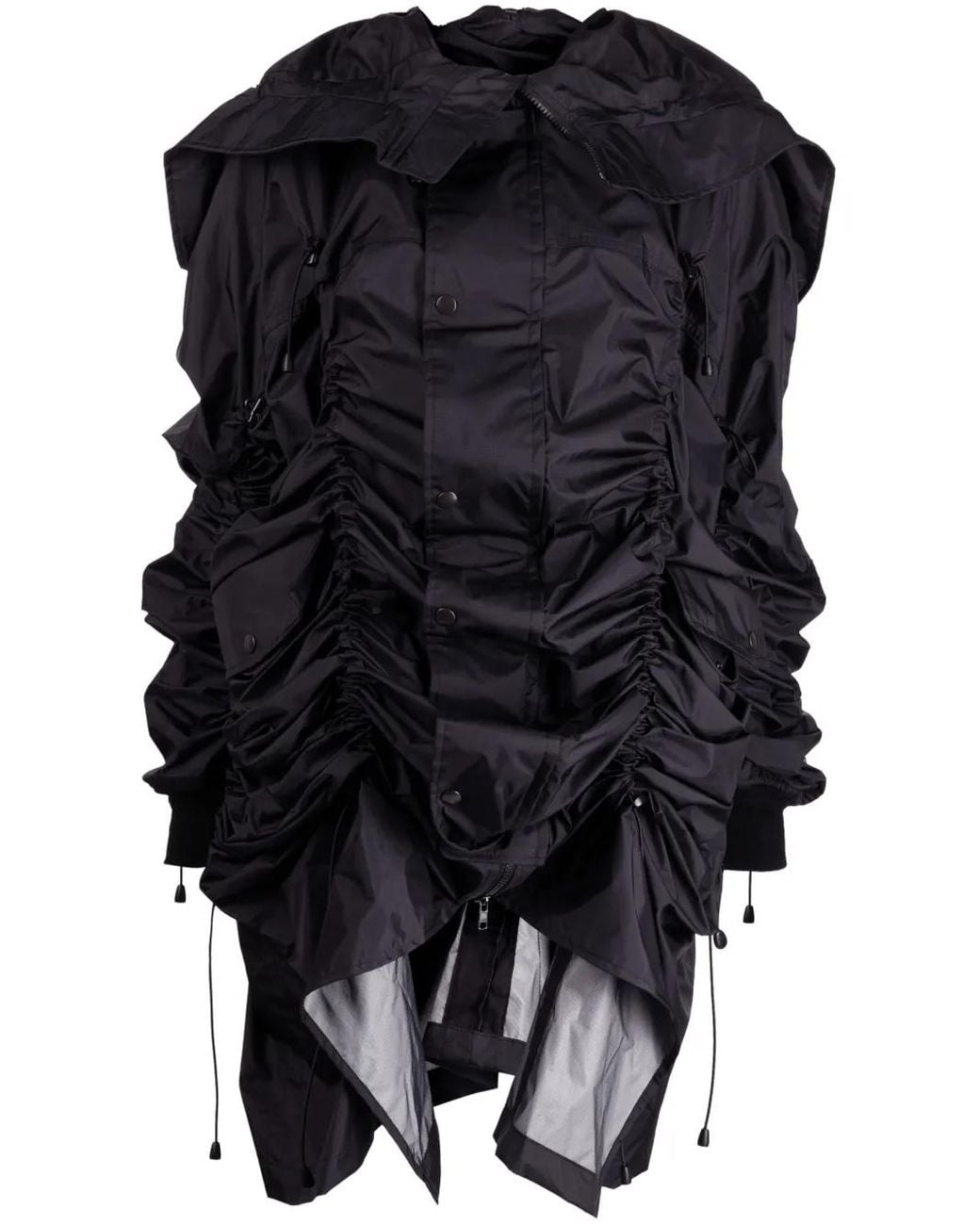 Junya Watanabe Black Gathered-Detail Wool Jacket