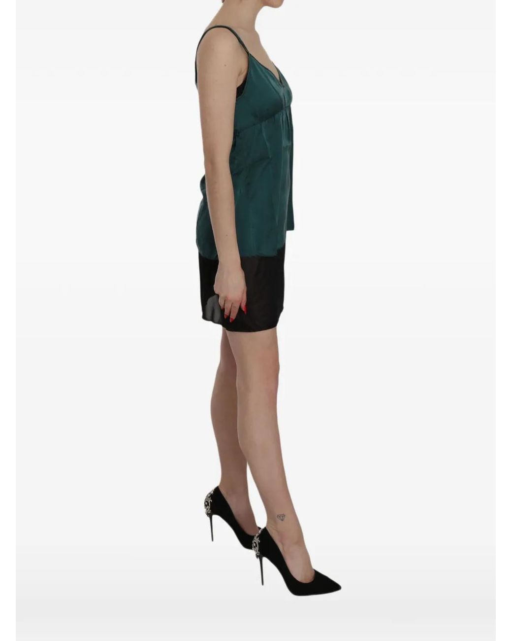 Pink Memories Green Chiffon-Overlay Gathered-Waist Slip Mini Dress