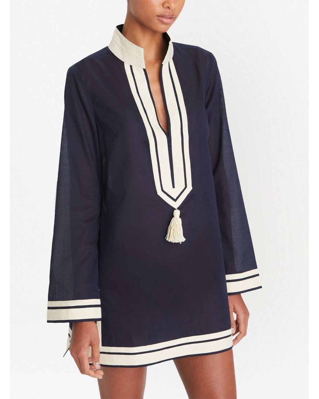 Tory Burch Colour-block Cotton Tunic in Blue | Lyst